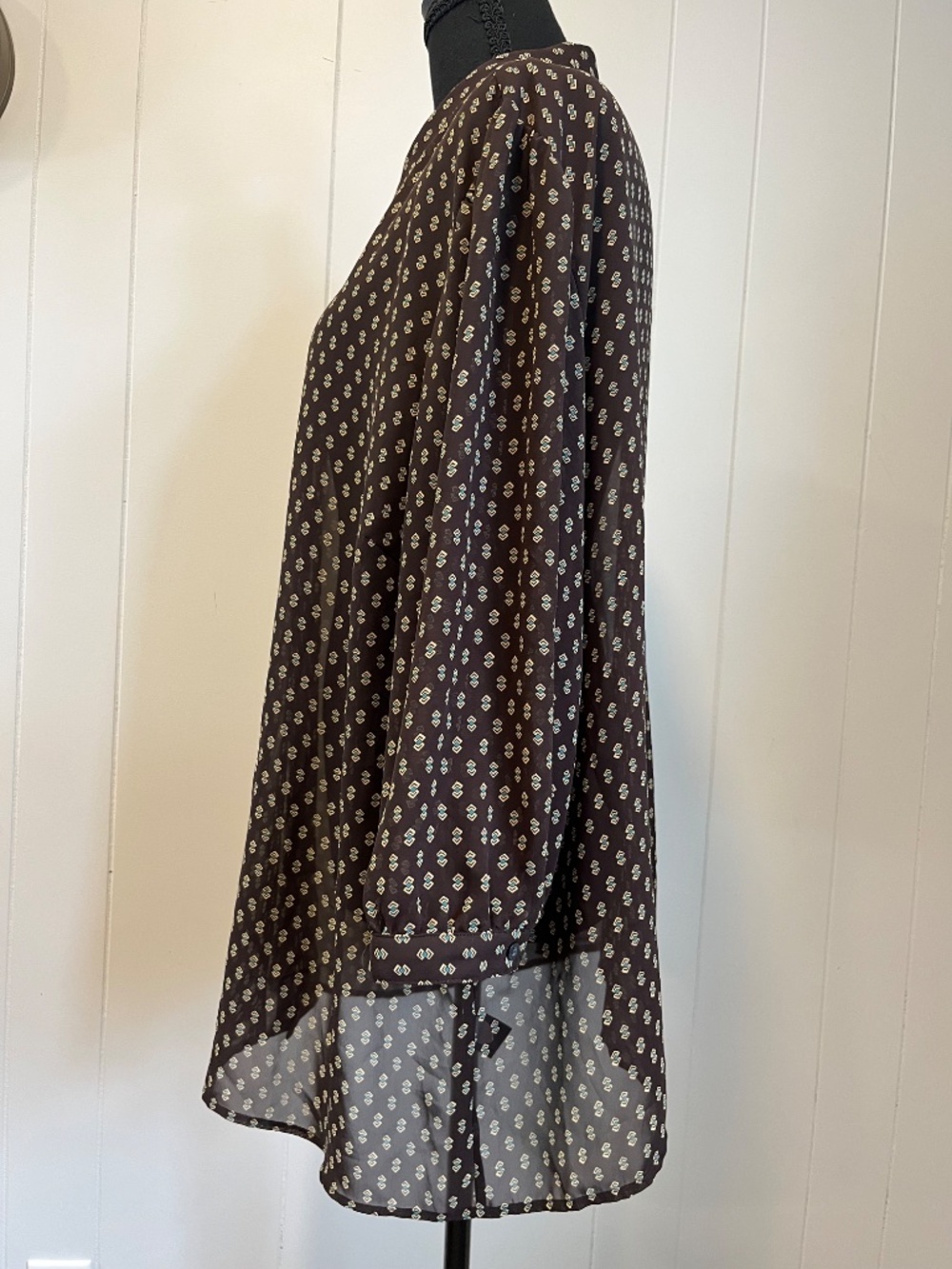 Chaps Plus sz 20w Sheer Blouse Pin Tuck Geometric Print Office Chic Tunic Blouse - Picture 2 of 16